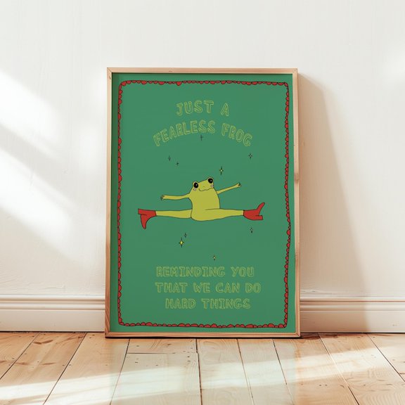 Green Frog Illustration Poster – Motivational Kids Wall Art Decor – 8x12 UNFRAMED