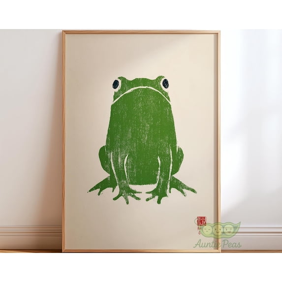 Green Frog Japanese Minimalist Retro Frog Wall Art Print, Unframed Paper Poster 16x20in