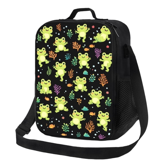 Green Frog Lunch Bag Insulated Thermal Box with Shoulder Strap & Handle for Work and Picnic