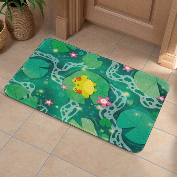 Green Frog On Lily Pad Non-Slip Absorbent Bath Mat