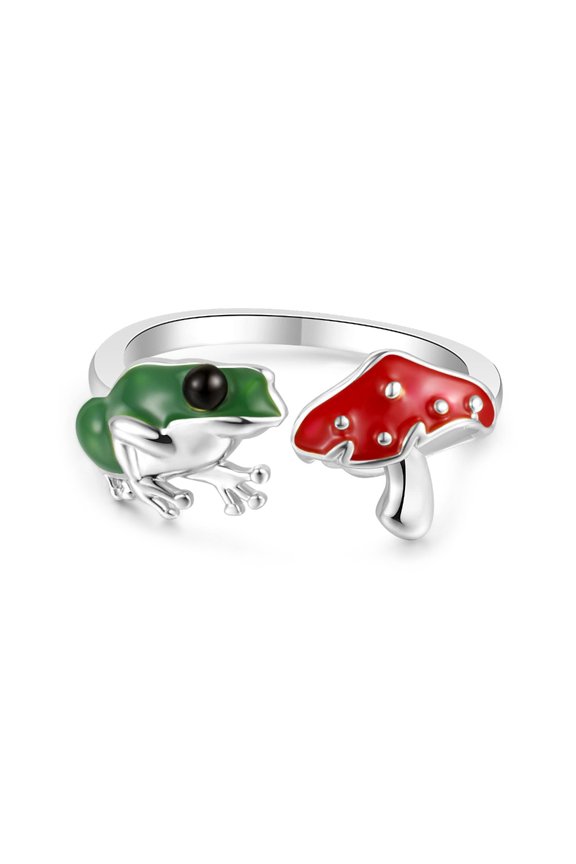 Green Frog-Open Cuff Rings Adjustable Animal Red Mushroom Finger Knuckle-Stackable Jewelry Women Men