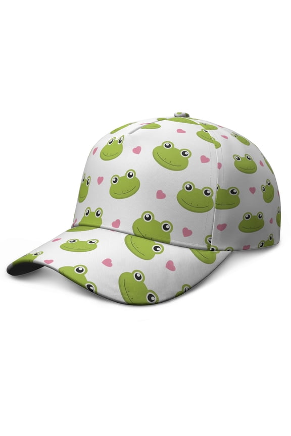 Green Frog Print Baseball Cap - Cute Cartoon Adjustable Snapback Hat for Men & Women with Nature Pattern