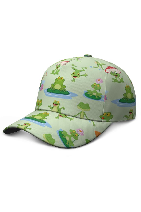 Green Frog Print Baseball Cap - Cute Cartoon Adjustable Snapback Hat for Men & Women with Nature Pattern