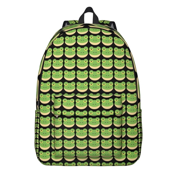 Green Frog Print Laptop Backpack for Students, Lightweight and Durable School Bag with Forest and Plant Cartoon Design