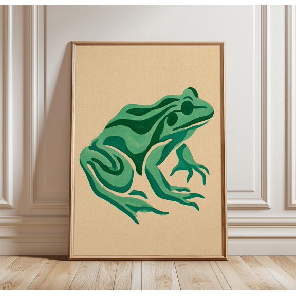 Green Frog Print, Wildlife Wall Art, Minimal Nature Poster, Poster Only