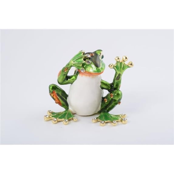 Green Frog See No Evil Enamel Painted Trinket Box with Austrian Crystals