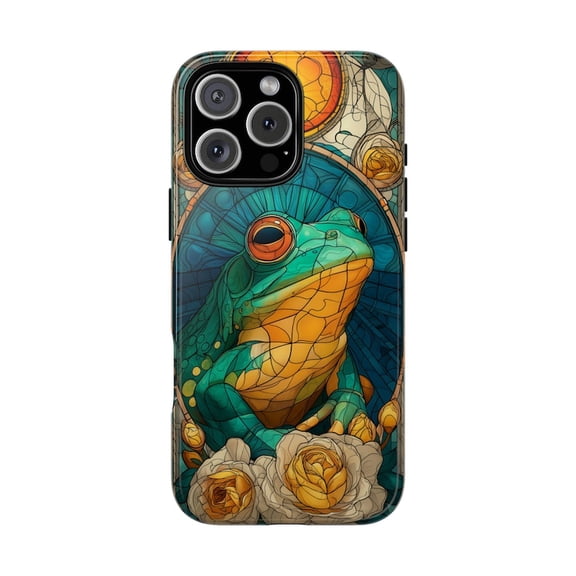 Green Frog Stained Glass Radiant Light Mosaic Artistic Pattern Phone Case for 11 12 13 14 15 16 17 Pro Max