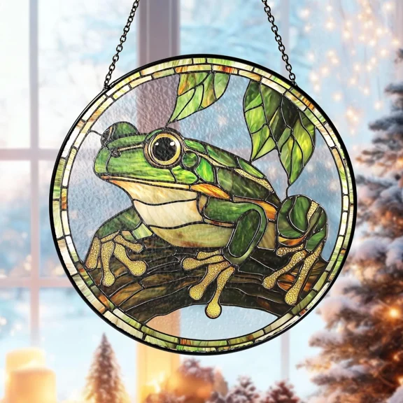Green Frog Stained Glass Suncatcher Nature Window Hanging Gift