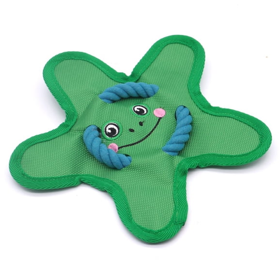 Green Frog Star-Shaped Durable Squeaky Dog Toy - Interactive Chew Toy with Rope Accents for Teething & Playtime