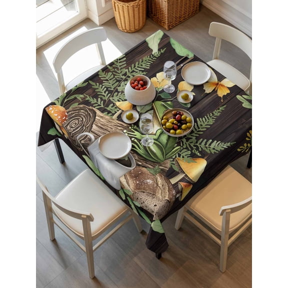 Green Frog Tablecloth Square Table Cloth 54x54, Waterproof Tablecloth Outdoor Table Cloth, Butterfly Plant Flowers Mushroom Coffee Brown Washable Table Cover for Kitchen Dinning Party