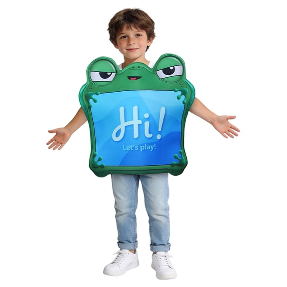 Green Frog Tablet Halloween Toy Series Costume Tunic with Blue Screen Graphic and Cartoon Eyes