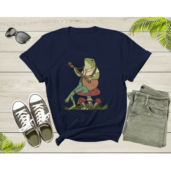 Green Frog Toad Animal Sitting on Mushrooms Playing Music T-Shirt Frog Lover Shirt Frog And Toad Mushroom Shirt Frog Lover Animal Tshirt