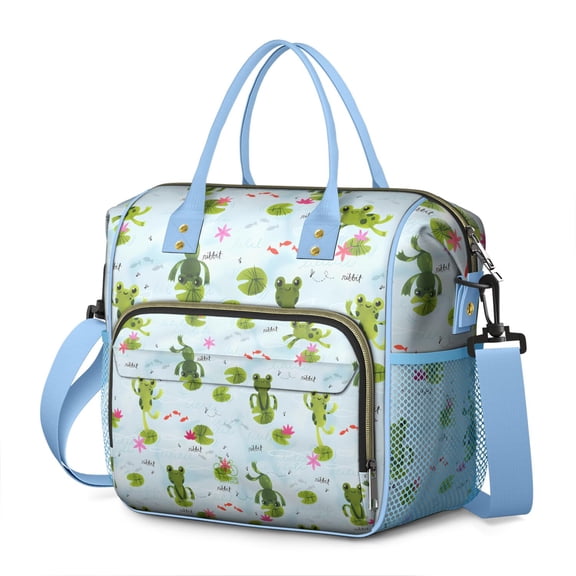 Green Frog and Forest Print Insulated Lunch Tote, Large Leakproof Lunch Box Cooler with Cute Nature Patterns, Perfect for Work, School, or Picnic