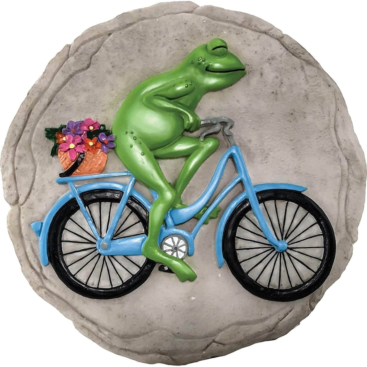 Hand-Painted Green Frog on Bicycle Resin Stepping Stone