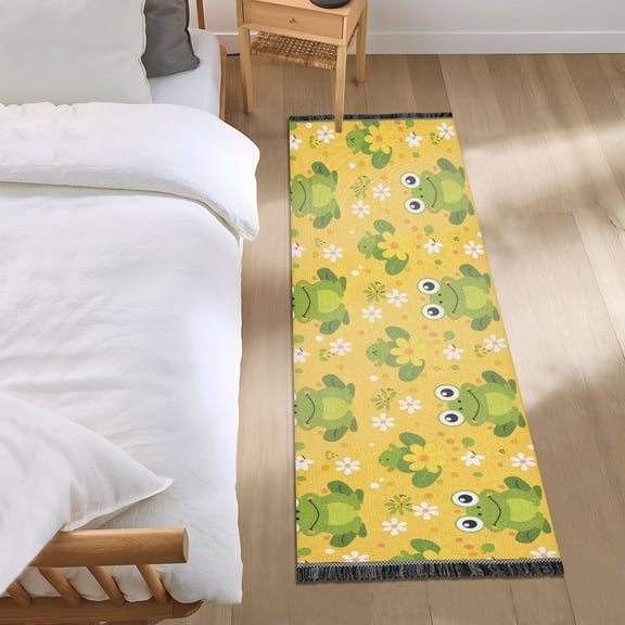 Green Frogs and Flowers Runner Area Rug 2x6 Soft Non-Slip Washable Bedside Carpet for Hallway Bedroom Living Room Home Decor