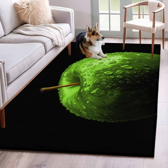 Green Fruit Area Rugs 4x6 ft Berry Drops Black Background Modern Art Washable Rug Non Slip Indoor Carpet Absorbent Floor Mat for Living Room Bedroom Dining Room