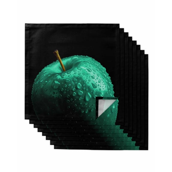 Green Fruit Cloth Napkins Set of 8 Reusable Dinner Napkins, Modern Minimalist Decor Black Background Cocktail Napkin Washable Table Napkins for Wedding/Holiday Party/Baby Shower 20"x20"
