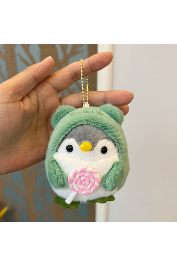 Green Fruit Lollipop Penguin Plush Toy Keychain Cute Stuffed Animal Bag Pendant