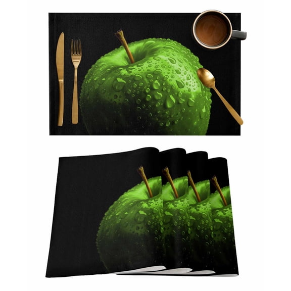 Green Fruit Placemats Set of 4 Berry Drops Black Background Modern Art Heat Insulation Washable Place Mats, Rustic Non-Slip Table Mats for Dining Table Party Kitchen Decor,13x19 Inch