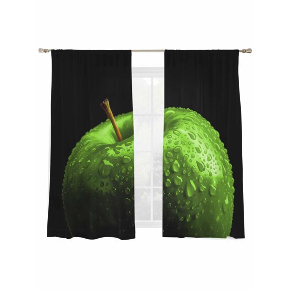 Green Fruit Sheer Curtains 2 Panels Set Berry Drops Black Background Modern Art Sheer Window Curtains Light Filtering Rod Pocket Voile Drapes for Bedroom Living Room 52"x63"