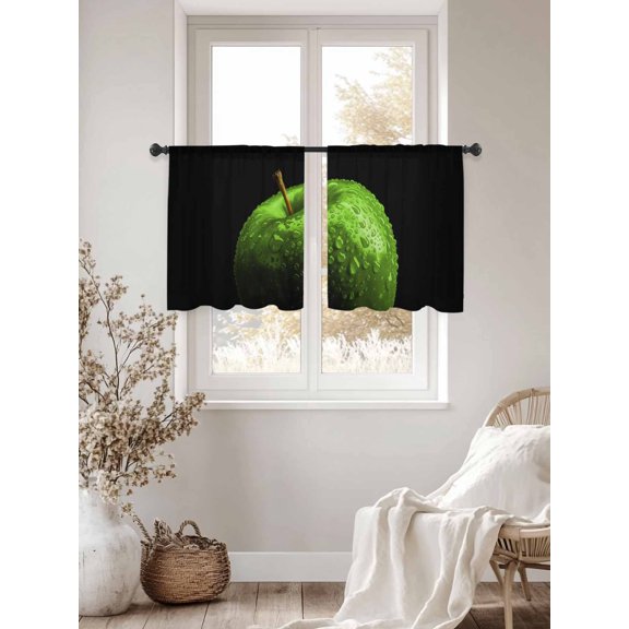 Green Fruit Sheer Curtains 45 Inches Long 2 Panels, Semi Sheer Rod Pocket Window Curtains Light Filtering Drapes Berry Drops for Living Room Bedroom