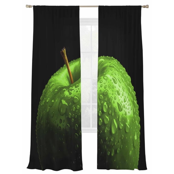 Green Fruit Sheer Curtains 96 Inch Long 2 Panels, Berry Drops Black Background Modern Art Light Filtering Rod Pocket Semi Sheer Curtains, Sheer Voile Drapes for Living Room Bedroom, 52"x96"