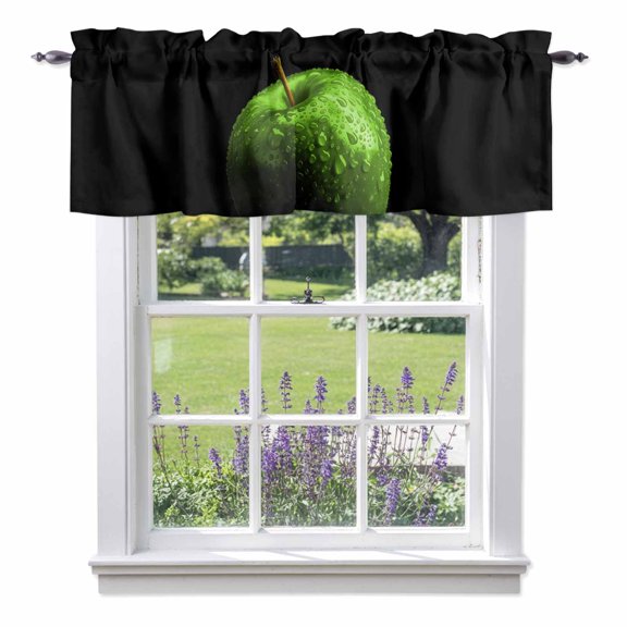 Green Fruit Valance Curtain Berry Drops Black Background Modern Art Window Valances Rod Pocket Short Curtains Window Treatments for Kitchen Bedroom Bathroom Laundry 42" x 12"