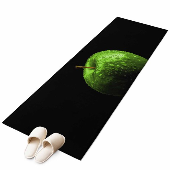 Green Fruit Washable Area Rug 2x6ft Berry Drops Black Background Modern Art Soft Rectangle Rugs for Living Room, Non Slip Carpet for Bedroom Entryway Dining Room
