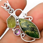 Green Fuchsite, Peridot Rough & Mystic Topaz 925 Silver Pendant Jewelry P-1557 SDP135351