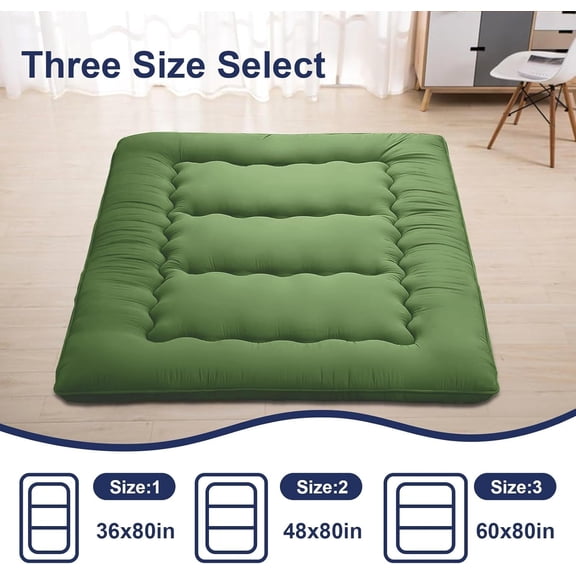 Green Full Size Japanese Floor Futon Mattress, 80"x47" Foldable Roll-Up Tatami Sleeping Pad