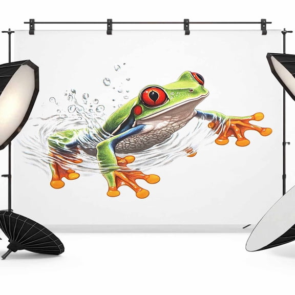 Green Funny Frog Backdrop for Photoshoot,Photography Photo Studio Background Wall Backdrop,Animal Vintage Artwork Watercolor Back Drop Banner Panel for Portraits Wedding Party Live Streaming 8x6Ft