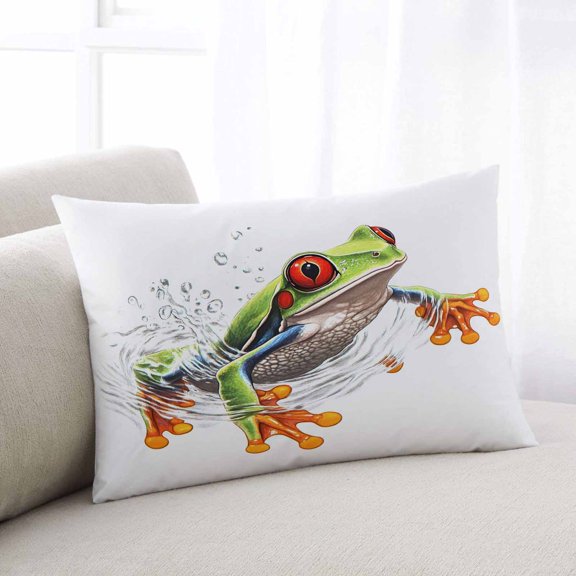 Green Funny Frog King Pillow Covers, Animal Vintage Artwork Watercolor Soft Breathable Throw Pillow Cases with Invisible Zipper, Decorative Pillowcase Pillows Protectors for Sofa Bed Couch 20"x36"