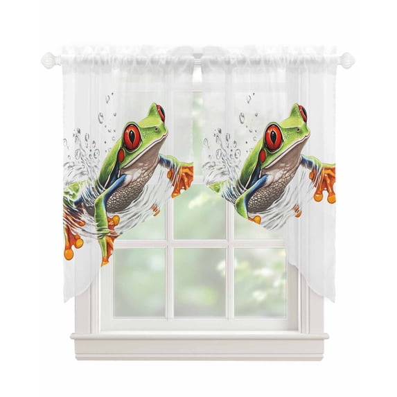 Green Funny Frog Swag Valances for Windows, Animal Vintage Artwork Watercolor Rod Pocket Sheer Valances for Small Windows, Swag Toppers Light Filtering for Kitchen Living Room 2 Panels 36''x36''