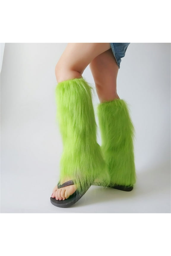 Green Furry Boot COver Imitation Socks Shoe COver Leg COver Long Foot COver Women's Leg Warmers Warm and Slim Under $ 10 Stockings