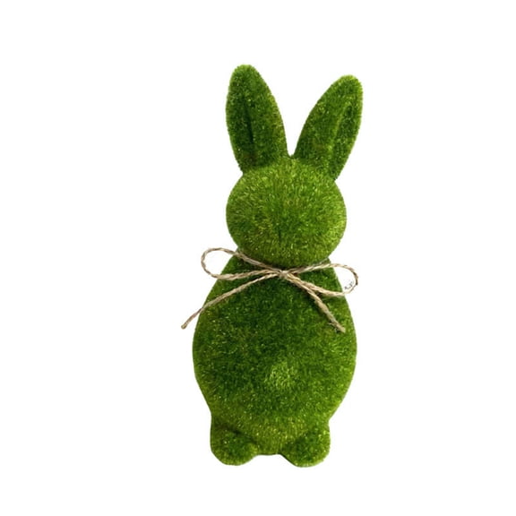 Green Fuzzy Flocked Bunny Figurines Easter Decorations Holiday Spring Decor Rabbit Figurines Garden Artificial Animal Moss for Indoor Table Home Kitchen Shelf Decorations Furry Covered Rabbits Decor