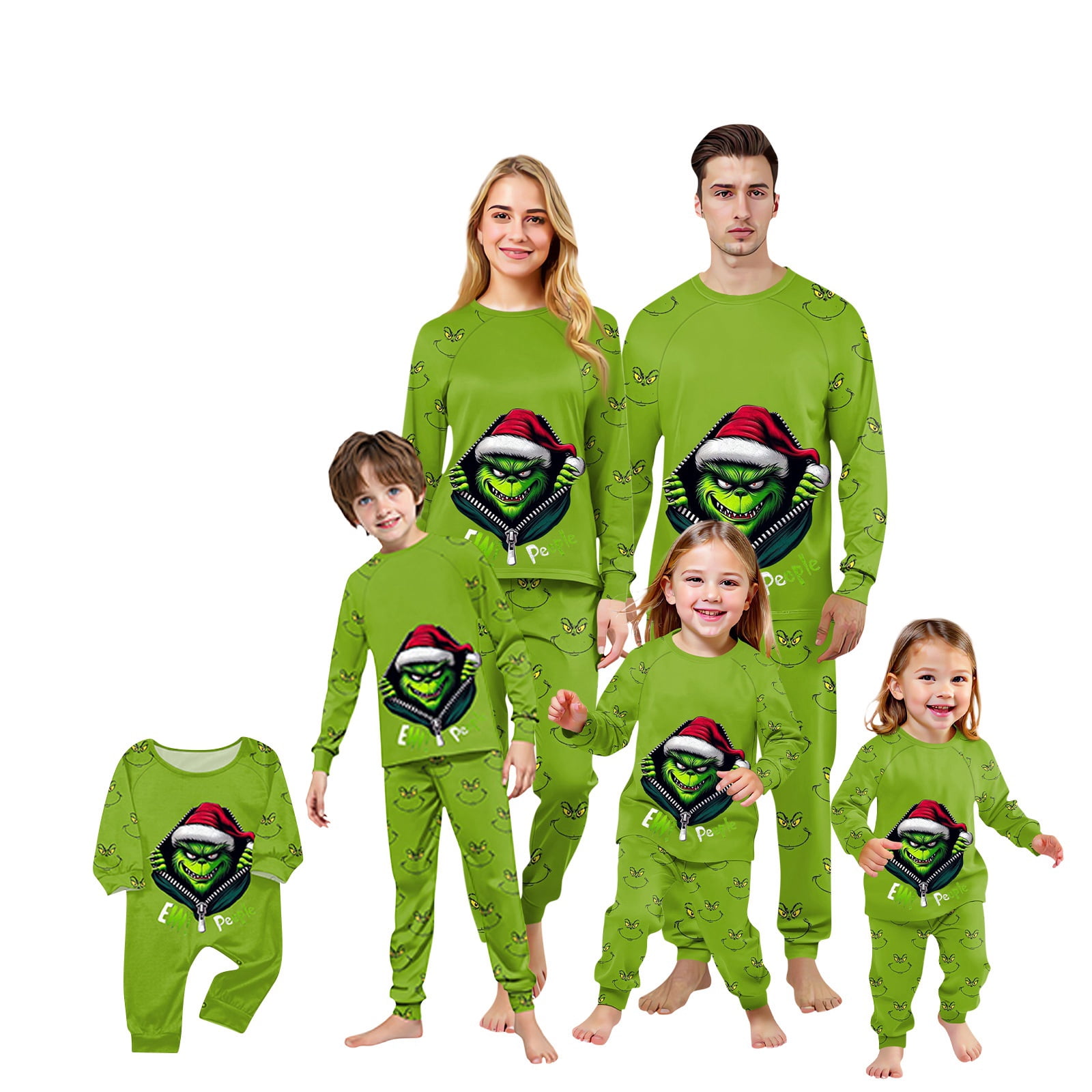 Green Fuzzy Monster Grincch Family Christmas Pajamas Matching Sets ...