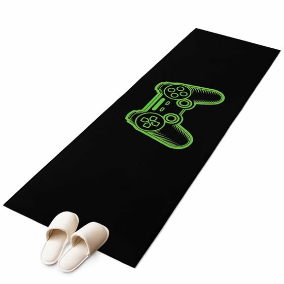 Green Game Controller 2'x6' Runner Rug, Modern Art Gaming Handheld Black Washable Non-Slip Area Rugs for Hallway Kitchen Floor Bedroom Entryway, Laundry Carpet Decoration Indoor Mat