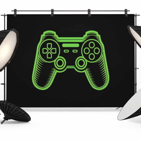Green Game Controller Backdrop for Photoshoot,Photography Photo Studio Background Wall Backdrop,Modern Art Gaming Handheld Black Back Drop Banner Panel for Portraits Wedding Live Streaming 8x6Ft