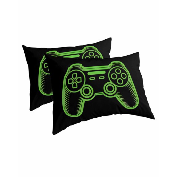 Green Game Controller Pillow Covers Standard Size 2 Pack, Modern Art Gaming Handheld Black Soft Bed Throw Pillowcases Breathable Cooling Long Lumbar Body Pillow Sham Cover for Bed Sofa 20''x26''