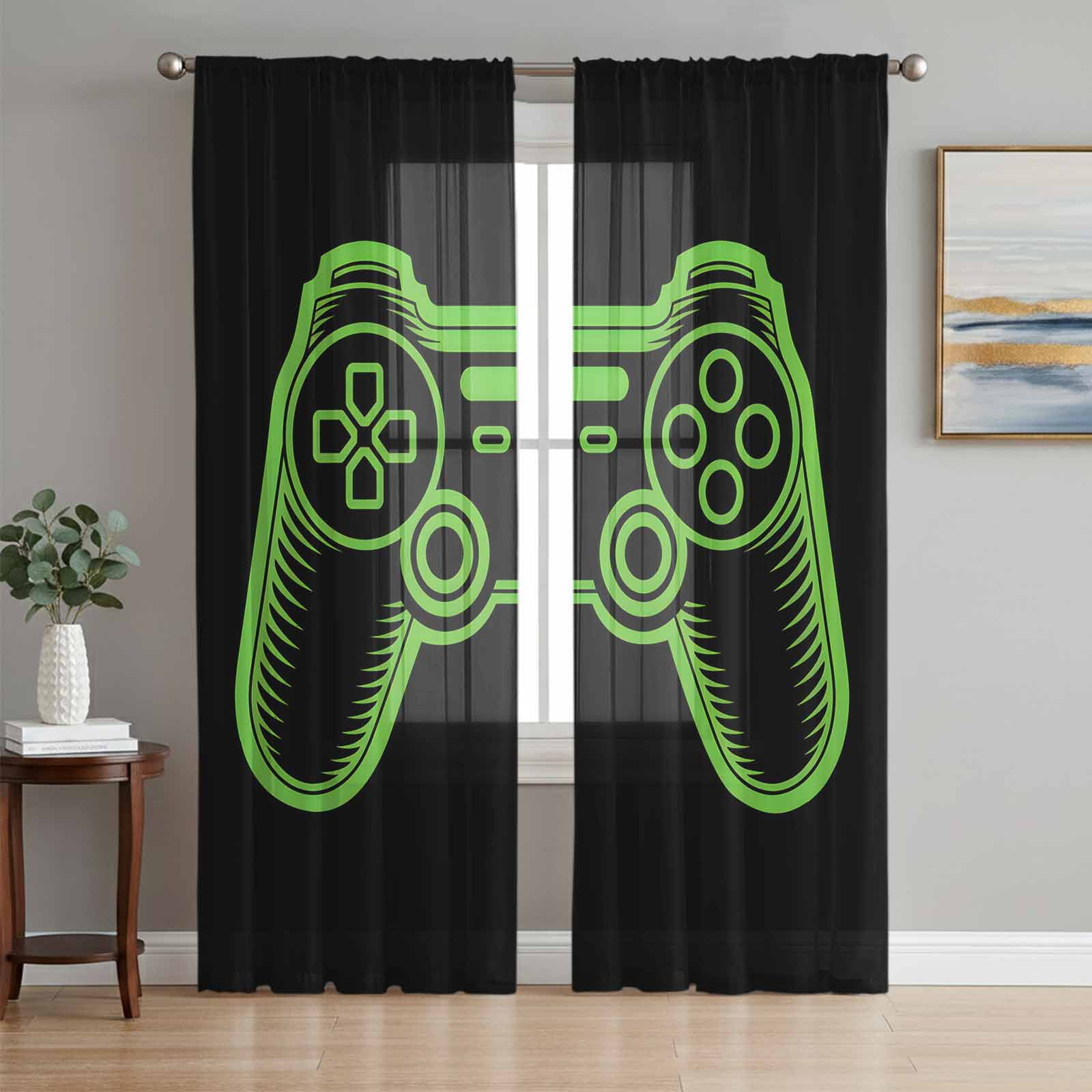 Green Game Controller Semi Sheer Curtains 96 Inch Length 2 Panels Set ...