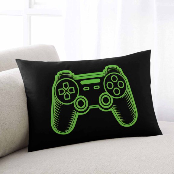 Green Game Controller Small Pillow Covers, Modern Art Gaming Handheld Black Soft Throw Pillow Cases with Invisible Zipper, Decorative Pillowcase Pillows Protectors for Sofa Bed Chair 12"x20"