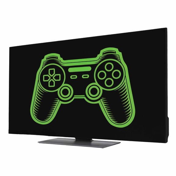 Green Game Controller TV Cover for 50 Inch Screen,Stretch Fabric Dustproof TV Display Protector,Modern Art Gaming Handheld Black Elastic Slipcover Monitor Cover for Indoor Computer 43.6"x24.5"