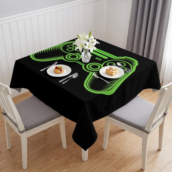 Green Game Controller Table Cloth Waterproof Tablecloths, Modern Art Gaming Handheld Black Tablecloth Dining Table Cover for Kitchen Party Tabletop Outdoor, Square Tablecloth 60x60 Inch