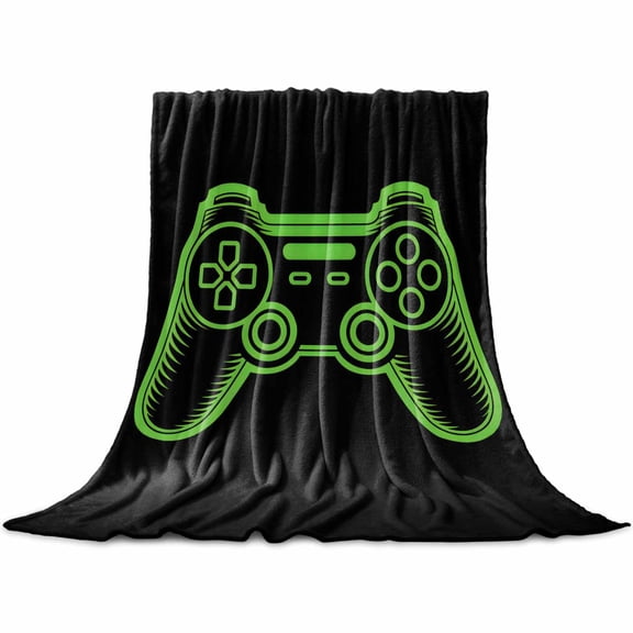 Green Game Controller Throw Blanket for Couch,Soft Lightweight Flannel Fleece Blanket,Modern Art Gaming Handheld Black Microfiber Plush All Season Decorative Blankets for Sofa Bed Office 40"x60"