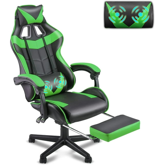 Green Gaming Chair with Footrest,Racing Gaming Gamer
