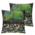 thumbnail image 1 of Green Garbage Truck Black Throw Pillow Covers Cartoon Trash Truck Pillow Covers for Home Sofa Bed Couch Boys Green Vehicle Car Cushion Covers Garbage Truck Pillowcases,, 1 of 7