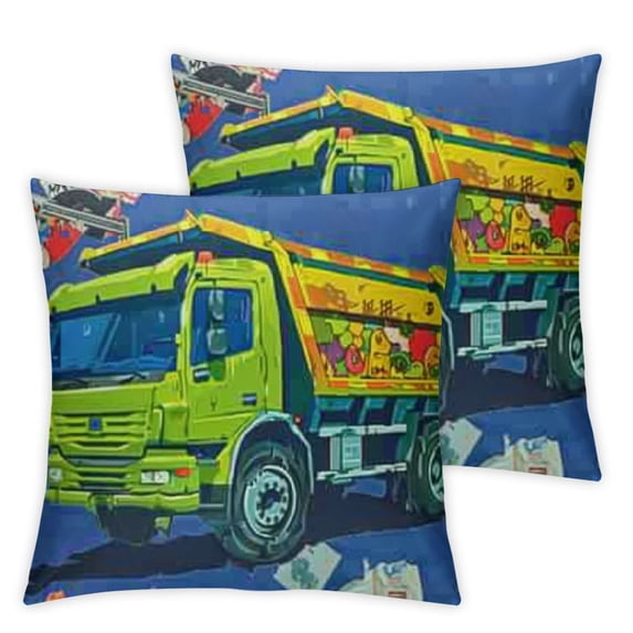 Green Garbage Truck Blue Throw Pillow Covers Cartoon Trash Truck Pillow Covers for Home Sofa Bed Couch Boys Green Vehicle Car Cushion Covers Garbage Truck Pillowcases