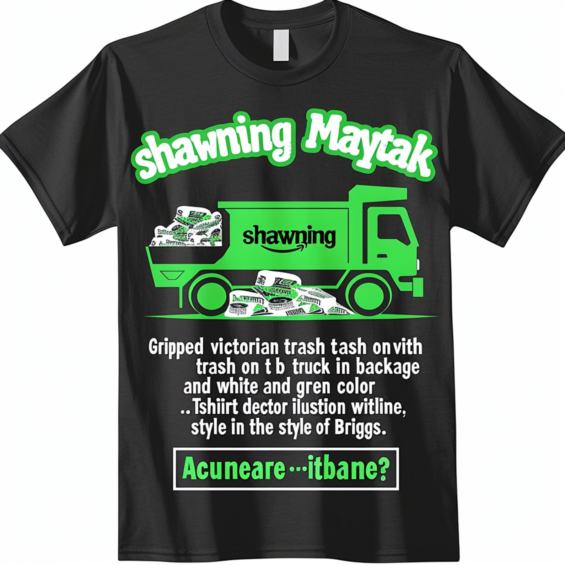 Green Garbage Truck Glitter TShirt Flash Warning Mechanically Talk Trash Design AIPowered