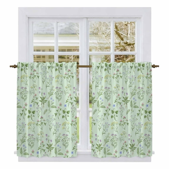 Green Garden Botanical Kitchen Curtains 45 Inch Length, Farmhouse Floral Leaves Tiers Curtains for Bathroom Bedroom Cafe, Light Filtering Small Window Treatment Short Tiered Drapes 2 Panels 42"Wx45"L