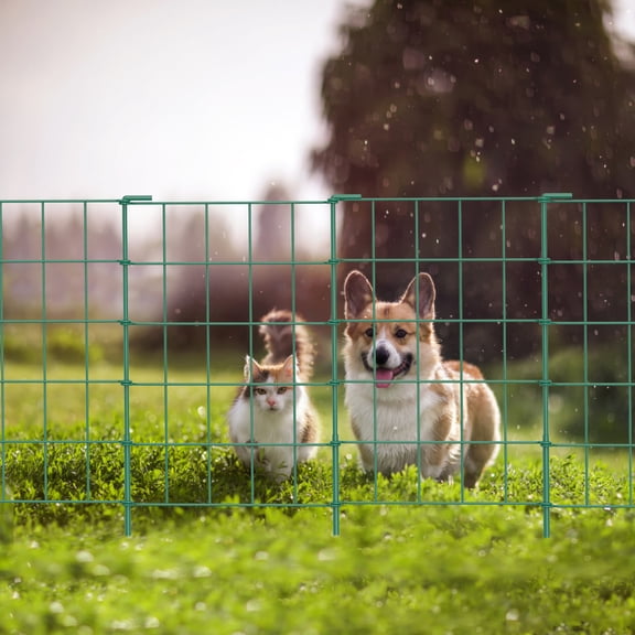 Green Garden Fence 35-Pack, 35FT Rustproof Metal Animal Barrier Fence for Yard, Patio & Garden Borders, Grid Design with Ground Stakes